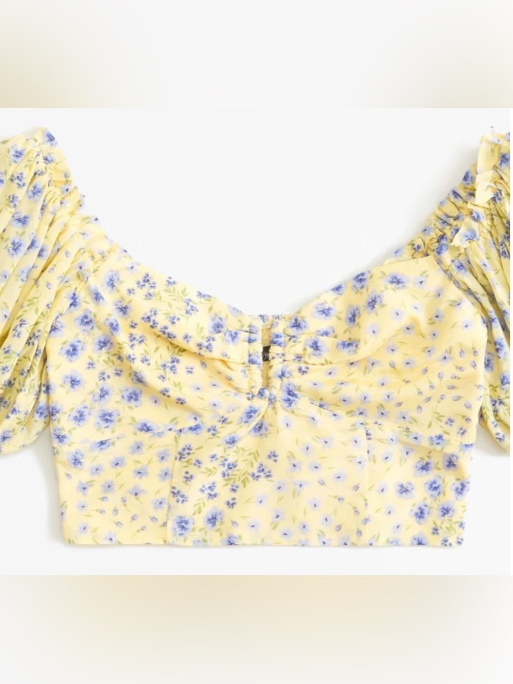 Abercrombie & Fitch Yellow Floral Puff-Sleeve Sweetheart Crop Top - Picture 3 of 4